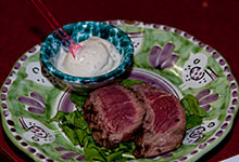 Tagliata di manzo e gelato al pesto